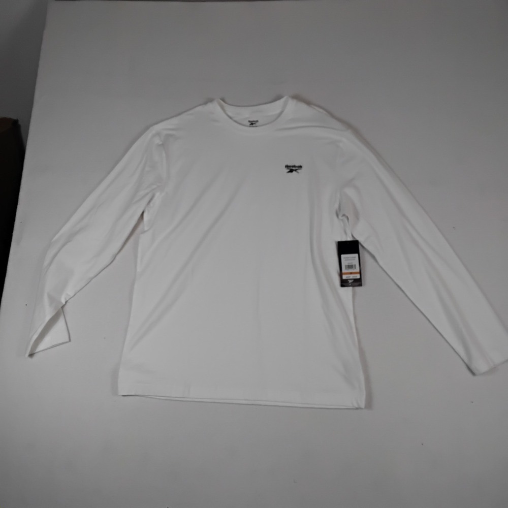 Reebok Mens Long Sleeve Session Tee White Crew Neck Athletic Logo RVM261TL03006